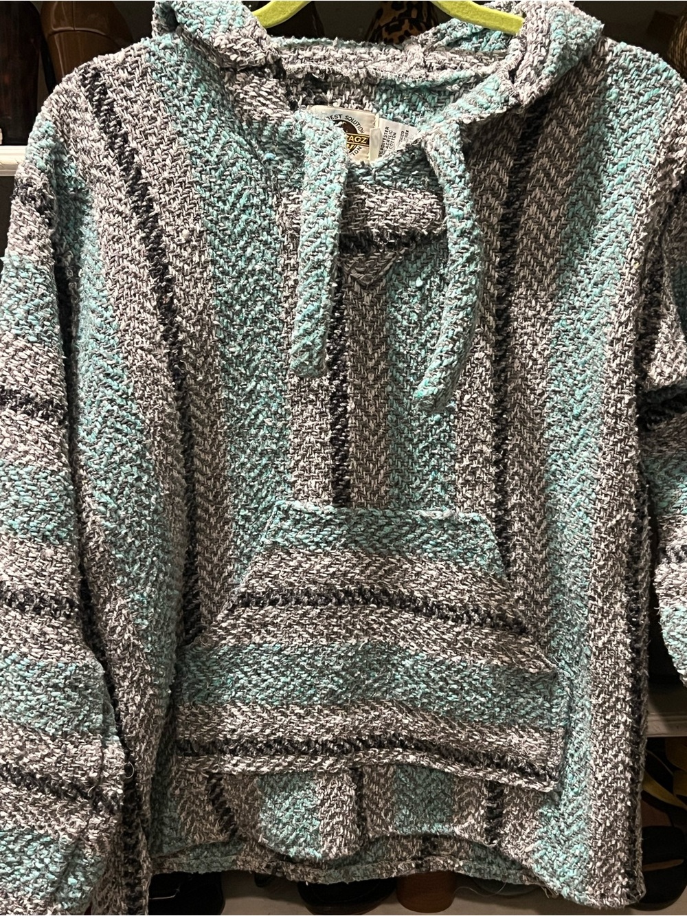 Striped Knit Hoodie Sweatshirt - Aqua & Gray